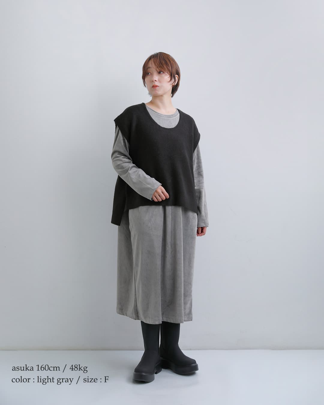mizuiro ind(ミズイロインド)ピケ クルーネック ロングワンピース 3-250081