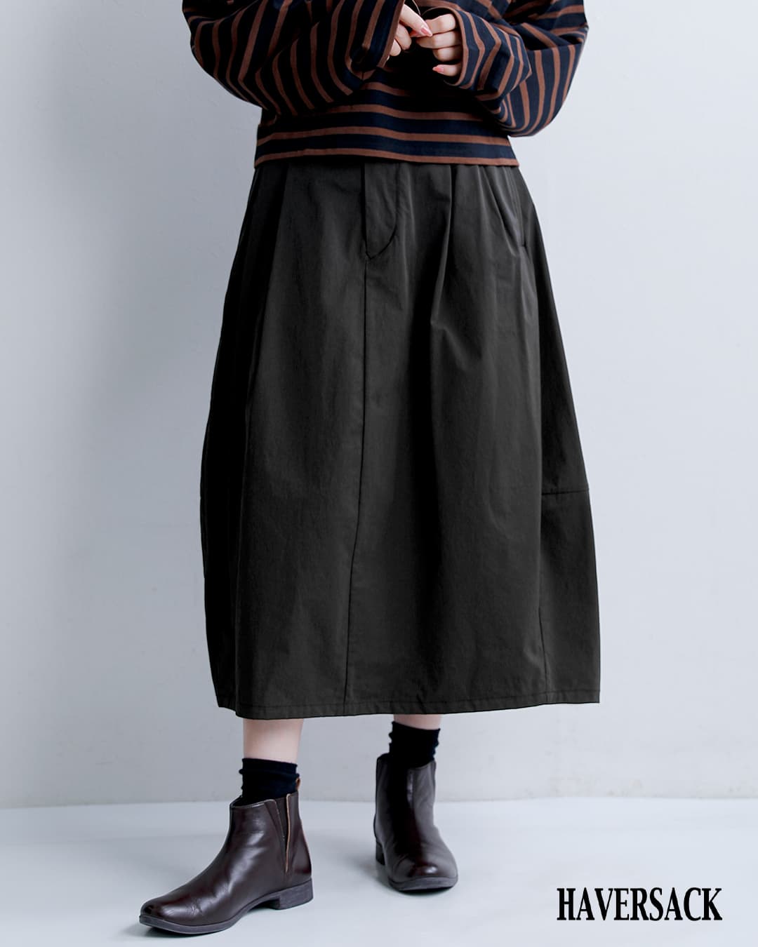HAVERSACK(ハバーサック)塩縮ツイル ロング コクーン スカート 362622