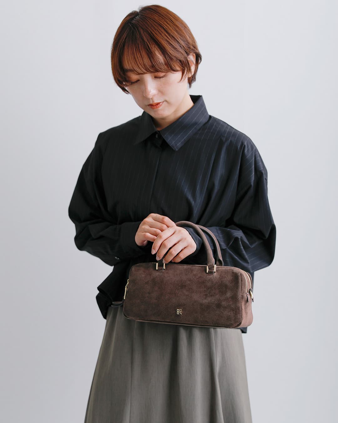 story. ストーリー レザー スエード ダブルファスナー ボストンバッグ