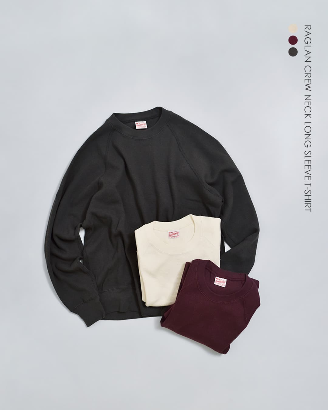 Healthknitコットン サーマル キングラッセル ハニカム ラグラン クルーネック 長袖Tシャツ 52037