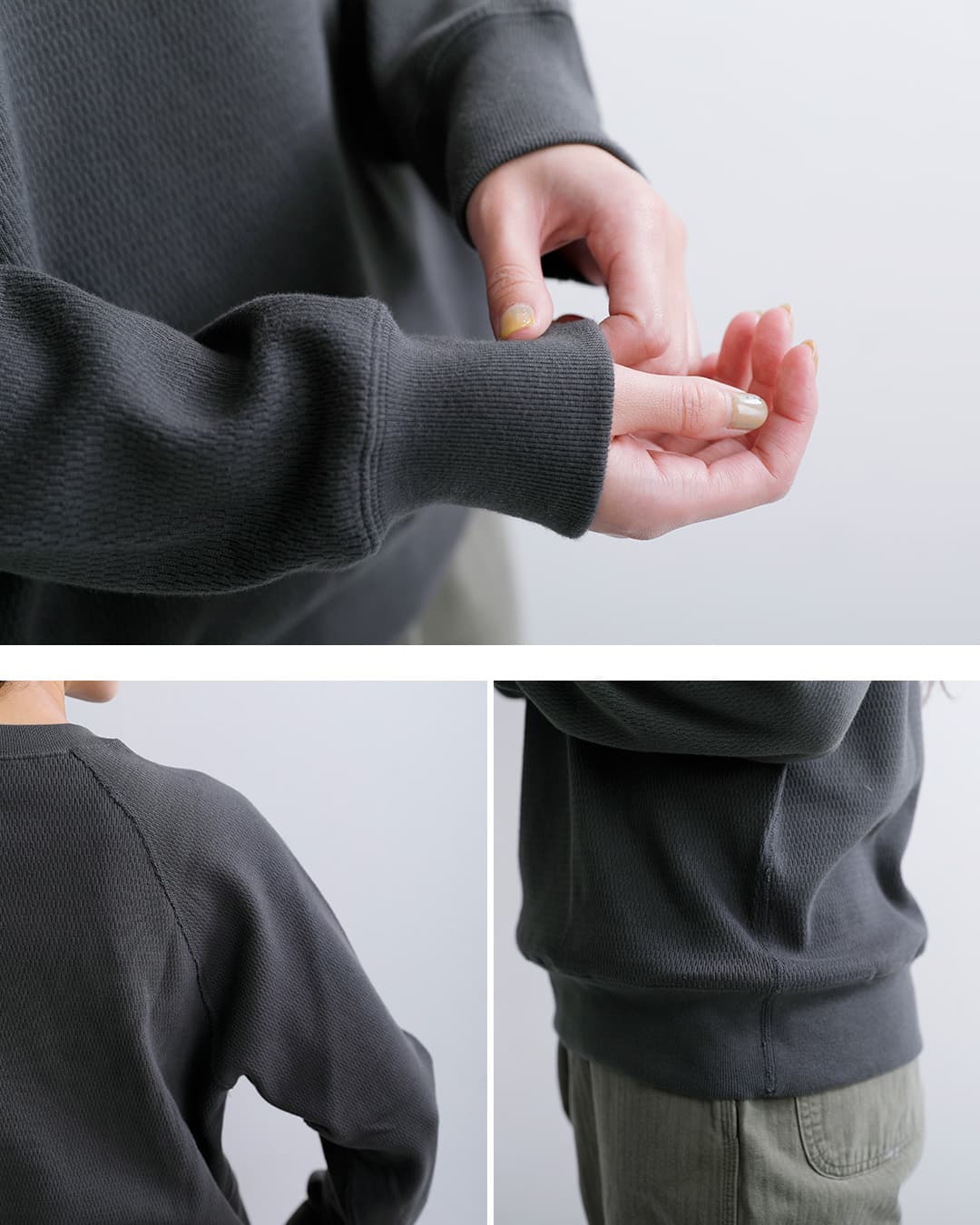 Healthknitコットン サーマル キングラッセル ハニカム ラグラン クルーネック 長袖Tシャツ 52037