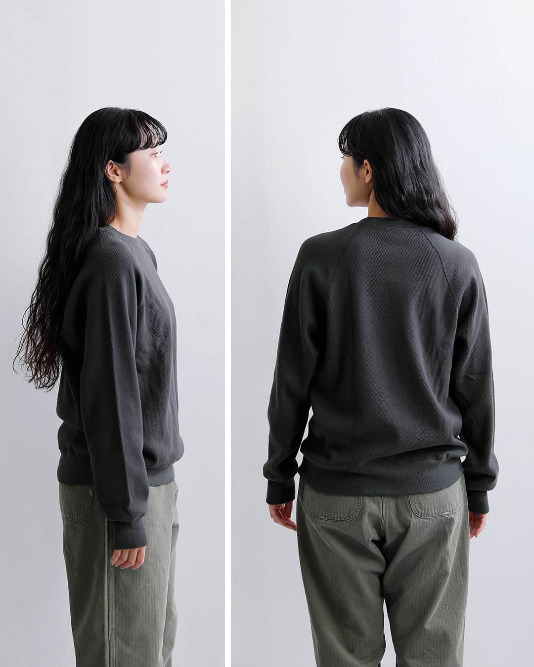 Healthknitコットン サーマル キングラッセル ハニカム ラグラン クルーネック 長袖Tシャツ 52037