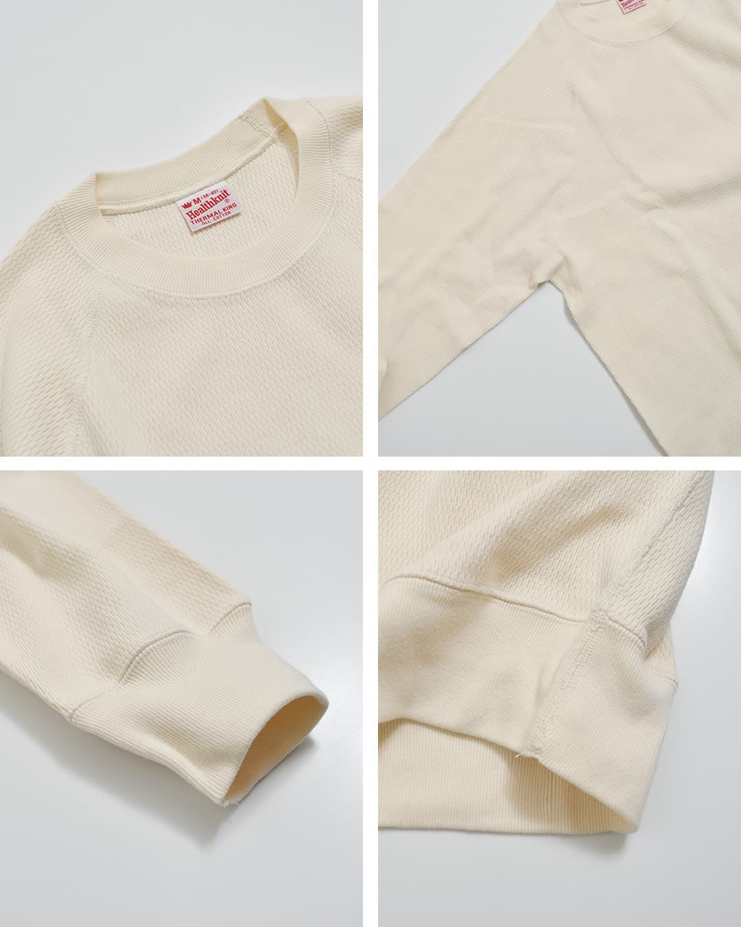 Healthknitコットン サーマル キングラッセル ハニカム ラグラン クルーネック 長袖Tシャツ 52037