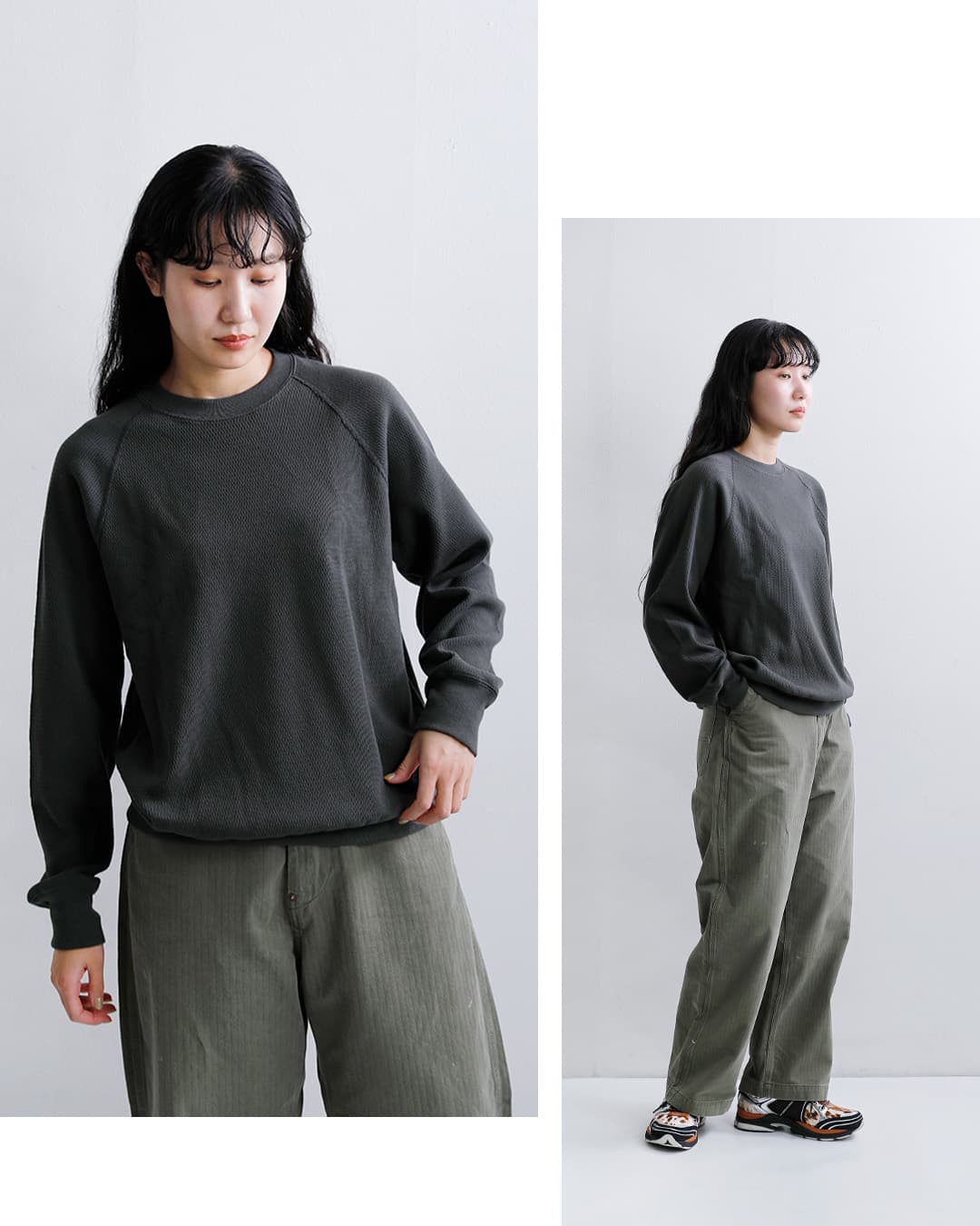 Healthknitコットン サーマル キングラッセル ハニカム ラグラン クルーネック 長袖Tシャツ 52037