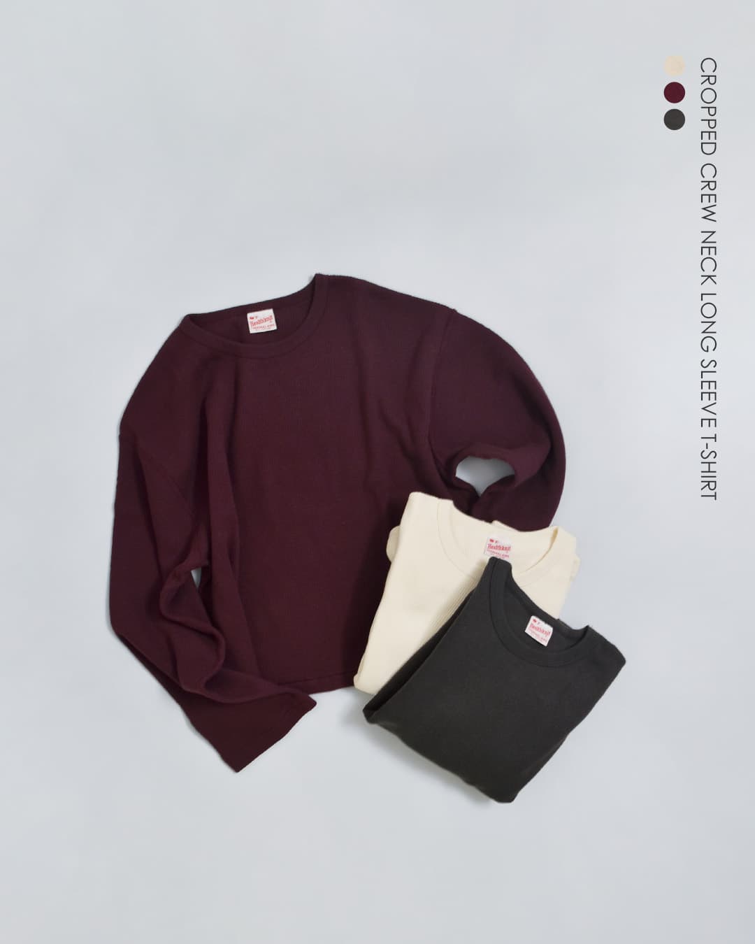 Healthknitコットン サーマル キングラッセル ハニカム クロップド クルーネック 長袖Tシャツ 52038
