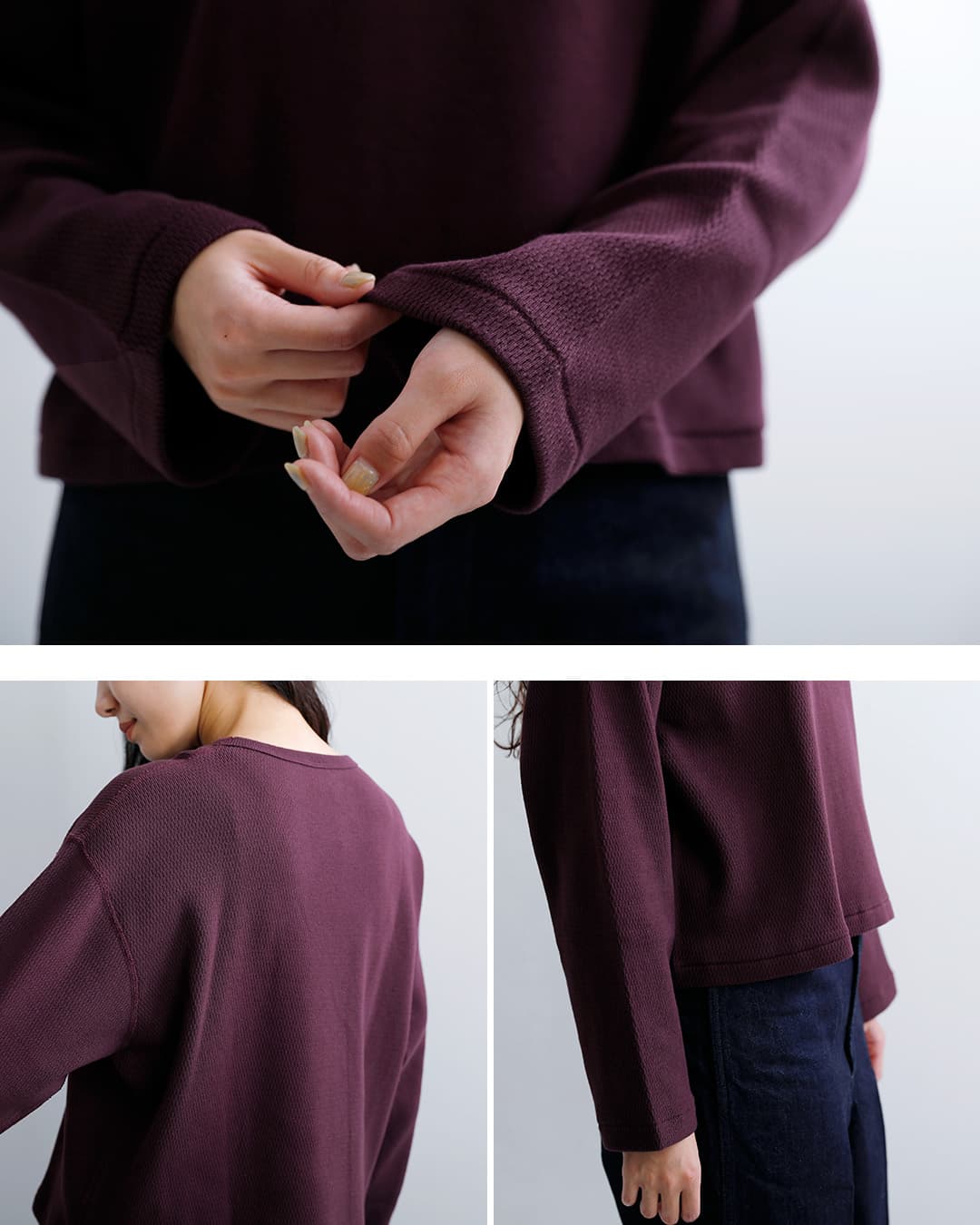 Healthknitコットン サーマル キングラッセル ハニカム クロップド クルーネック 長袖Tシャツ 52038