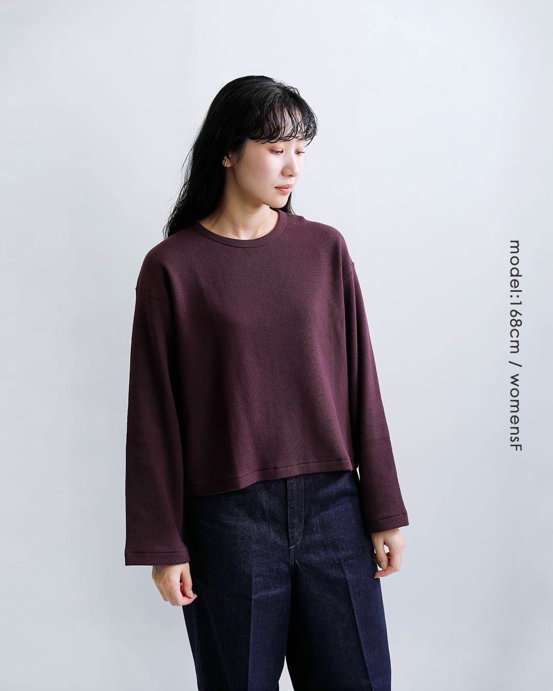 Healthknitコットン サーマル キングラッセル ハニカム クロップド クルーネック 長袖Tシャツ 52038