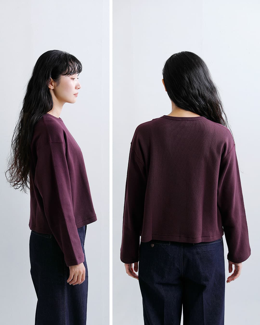 Healthknitコットン サーマル キングラッセル ハニカム クロップド クルーネック 長袖Tシャツ 52038