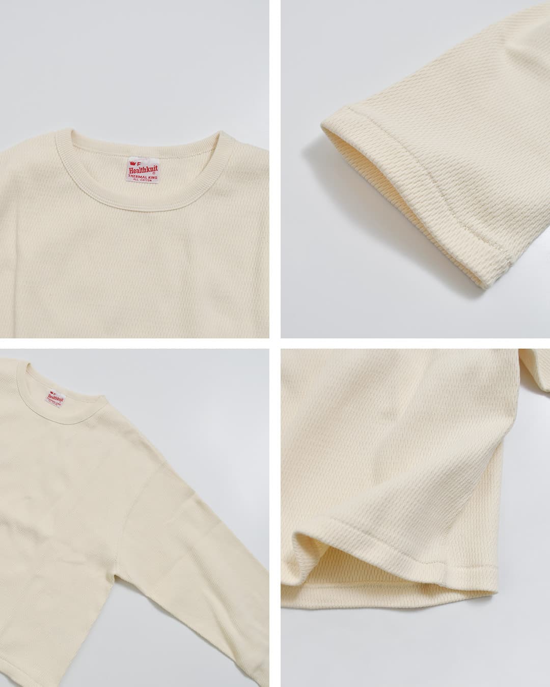 Healthknitコットン サーマル キングラッセル ハニカム クロップド クルーネック 長袖Tシャツ 52038
