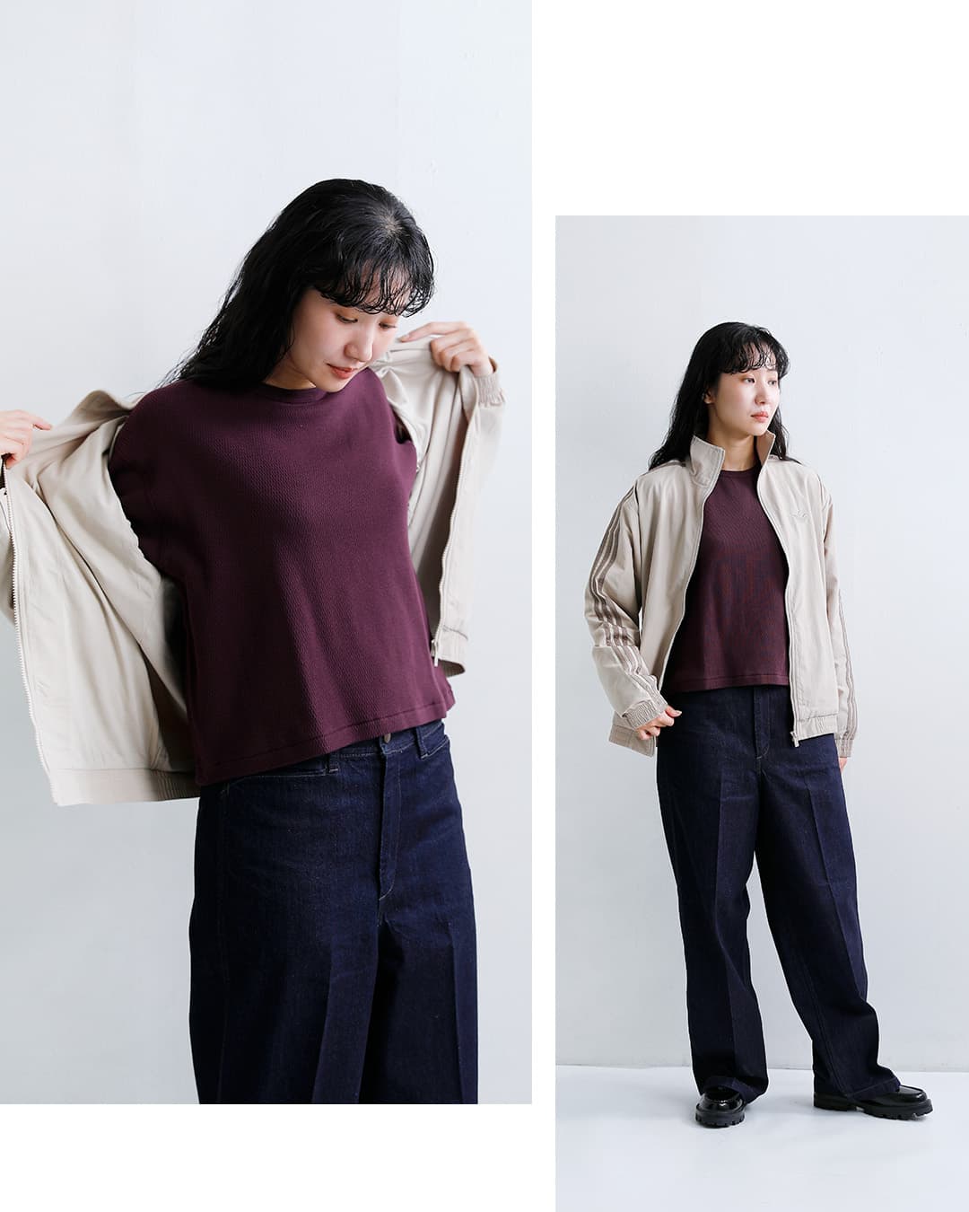 Healthknitコットン サーマル キングラッセル ハニカム クロップド クルーネック 長袖Tシャツ 52038