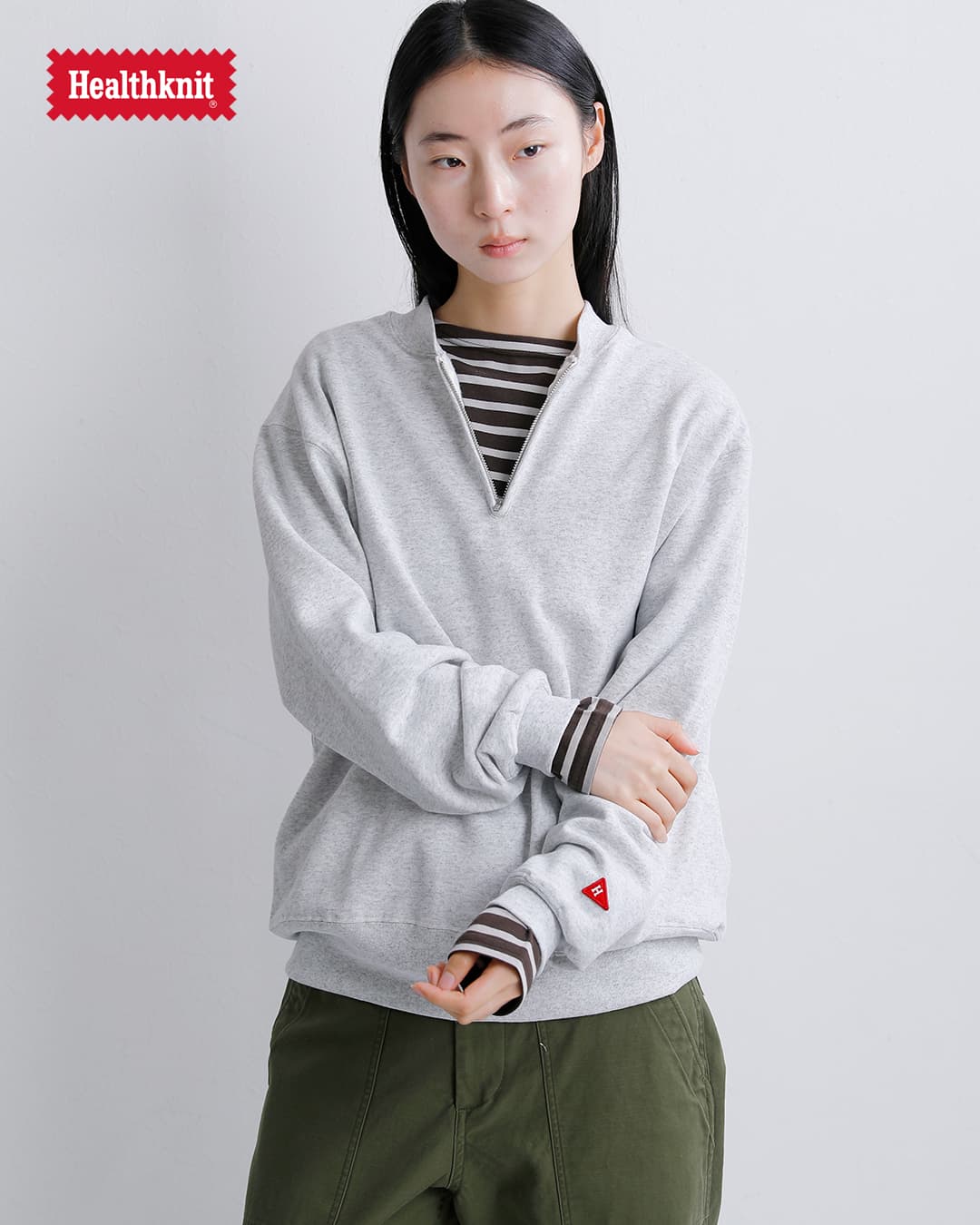 Healthknit(ヘルスニット)クラシック スウェット ハーフジップ クルーネック 長袖 プルオーバー 54036