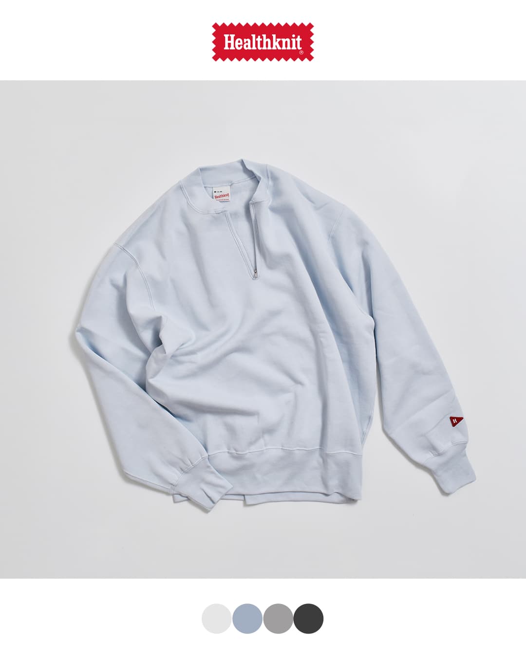 Healthknit(ヘルスニット)クラシック スウェット ハーフジップ クルーネック 長袖 プルオーバー 54036