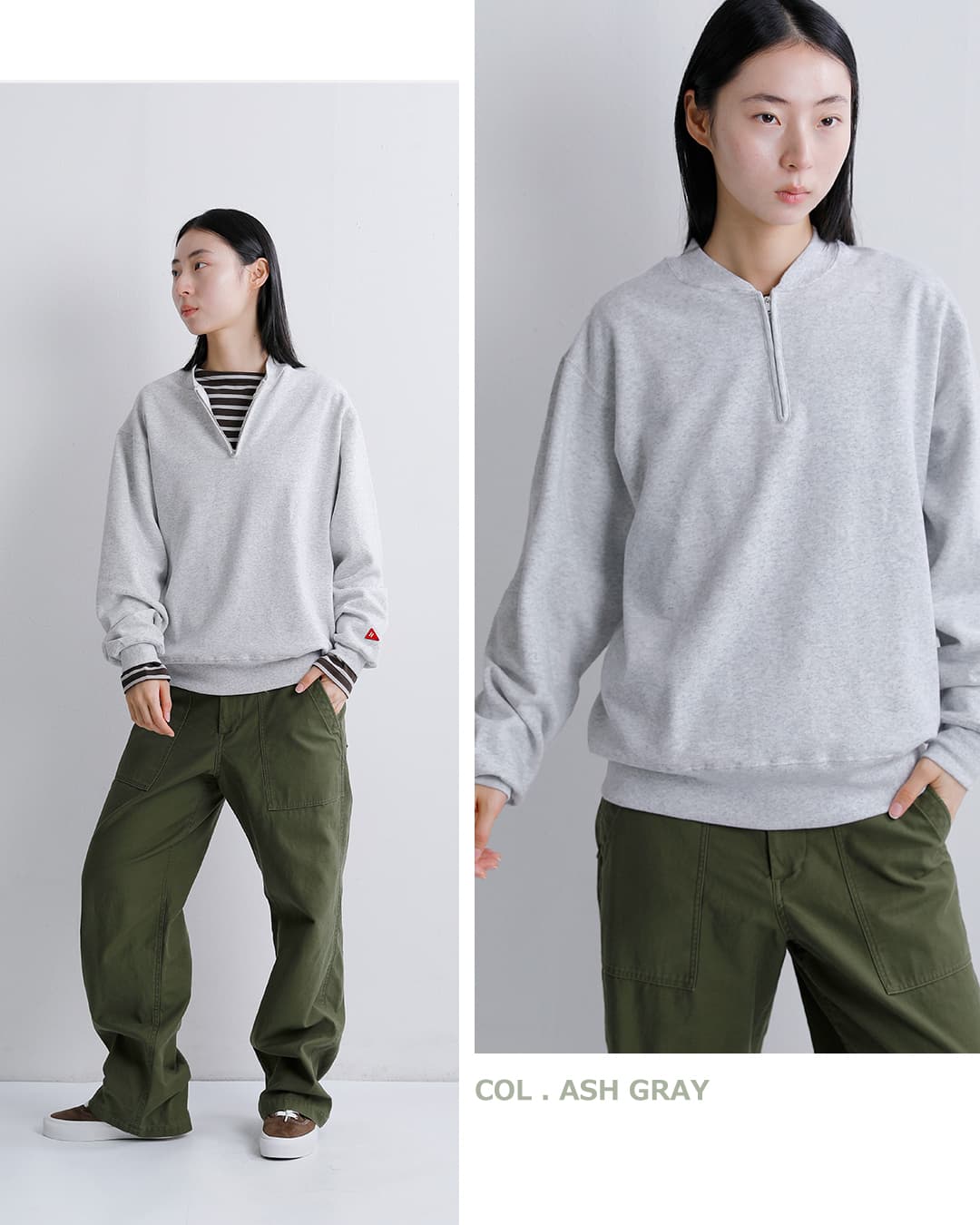 Healthknit(ヘルスニット)クラシック スウェット ハーフジップ クルーネック 長袖 プルオーバー 54036