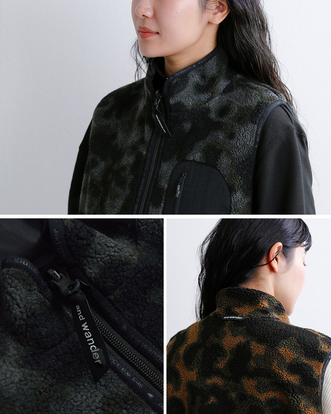 and wanderリバーシブル ボア ベスト reversible boa vest 574-6281034