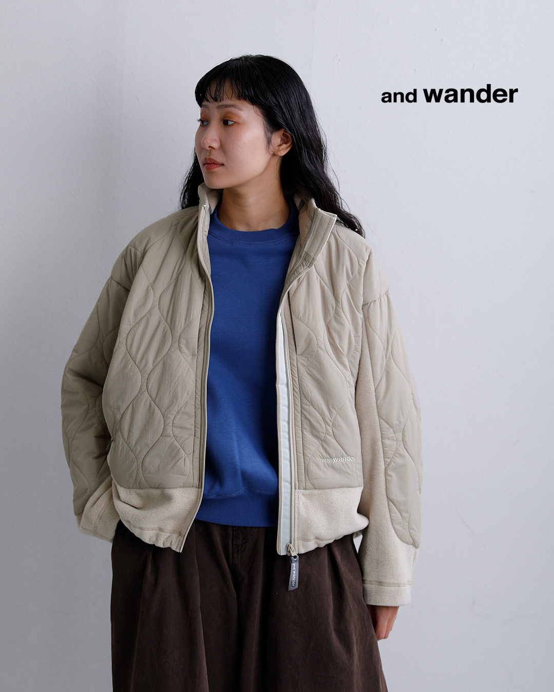 and wanderキルティング フリース ジャケット quilting fleece jacket 574-6281040