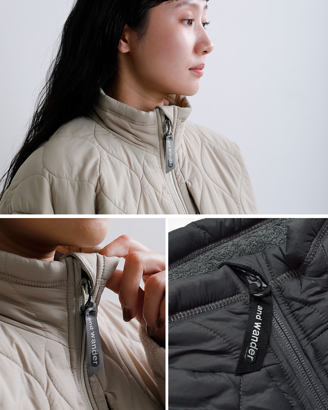 and wanderキルティング フリース ジャケット quilting fleece jacket 574-6281040