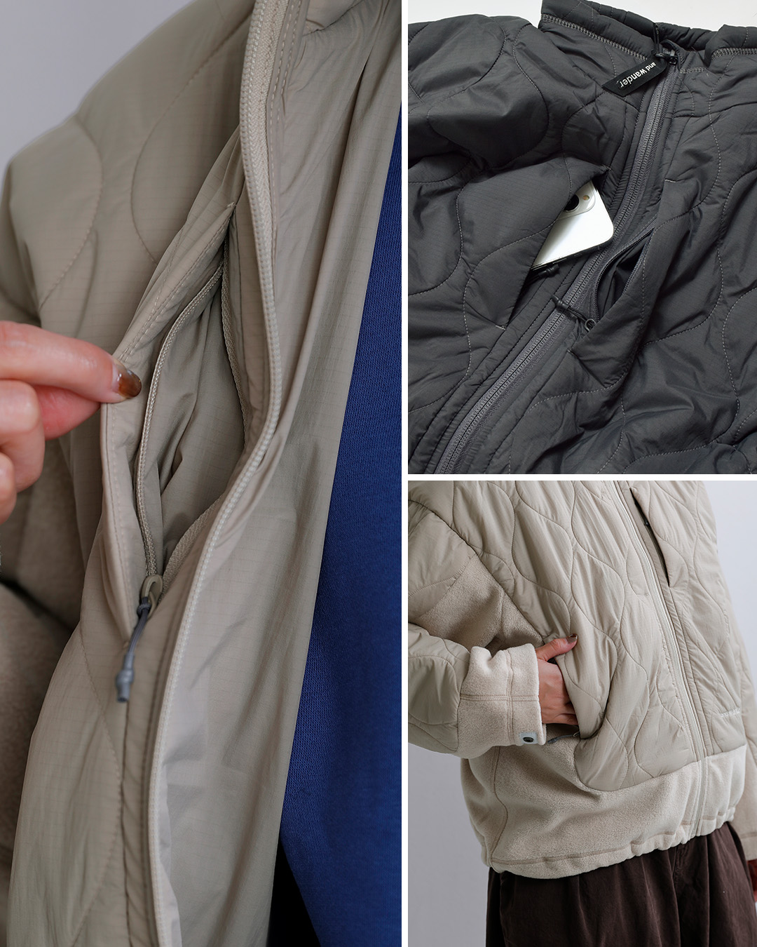 and wanderキルティング フリース ジャケット quilting fleece jacket 574-6281040