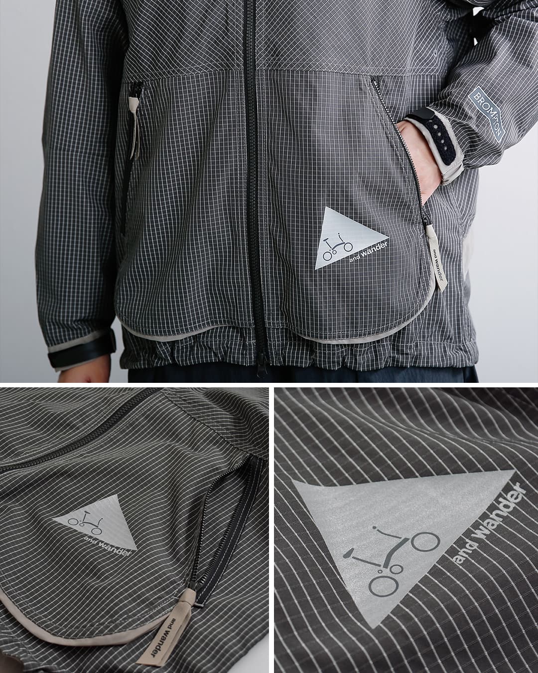 and wander(アンドワンダー)リフレクター リップフーディー reflective rip hoodie 574-6281500