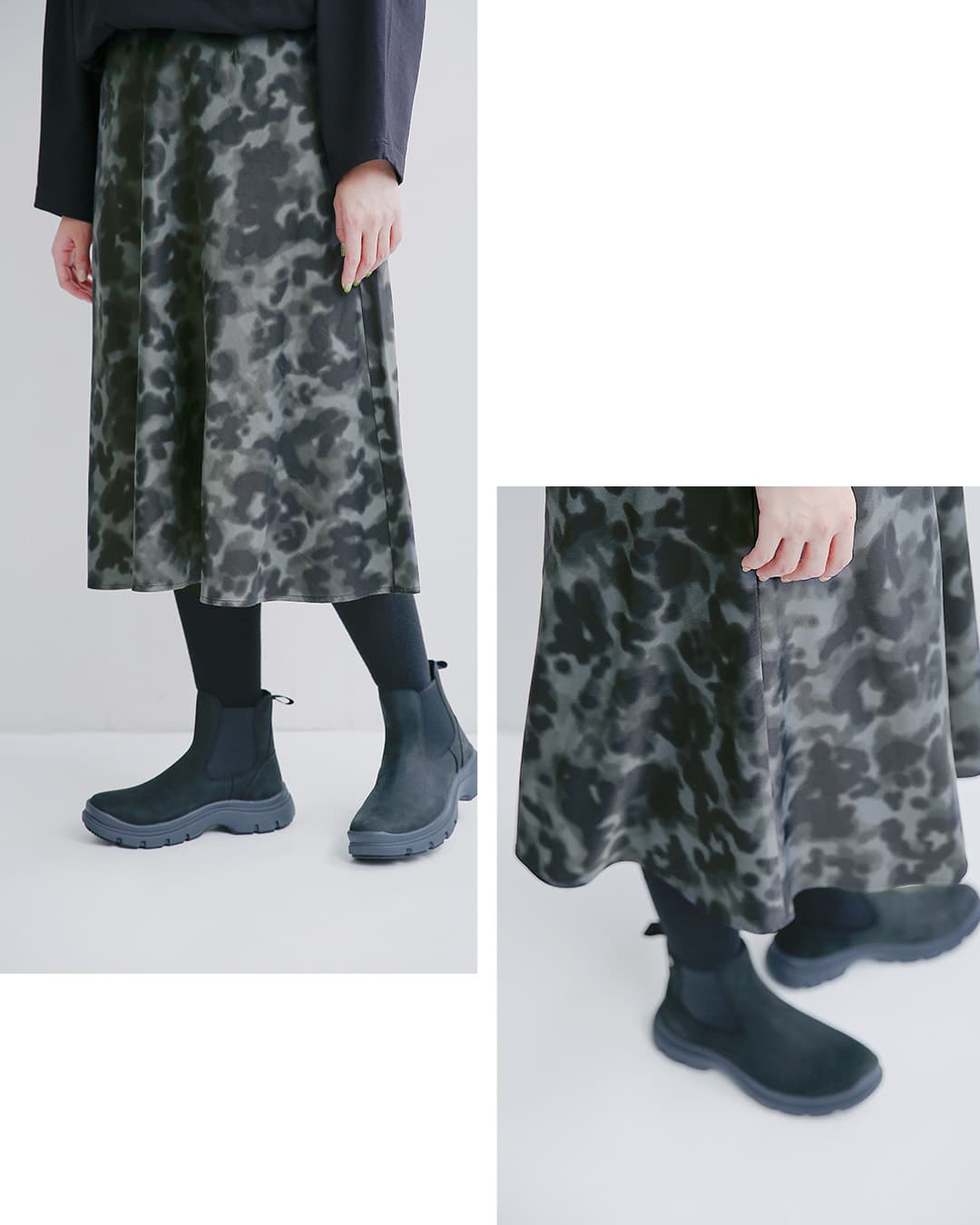 and wander(アンドワンダー)プリント サテン スカート printed satin skirt 574-6282120