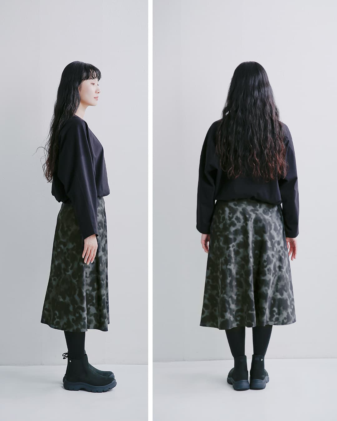and wander(アンドワンダー)プリント サテン スカート printed satin skirt 574-6282120