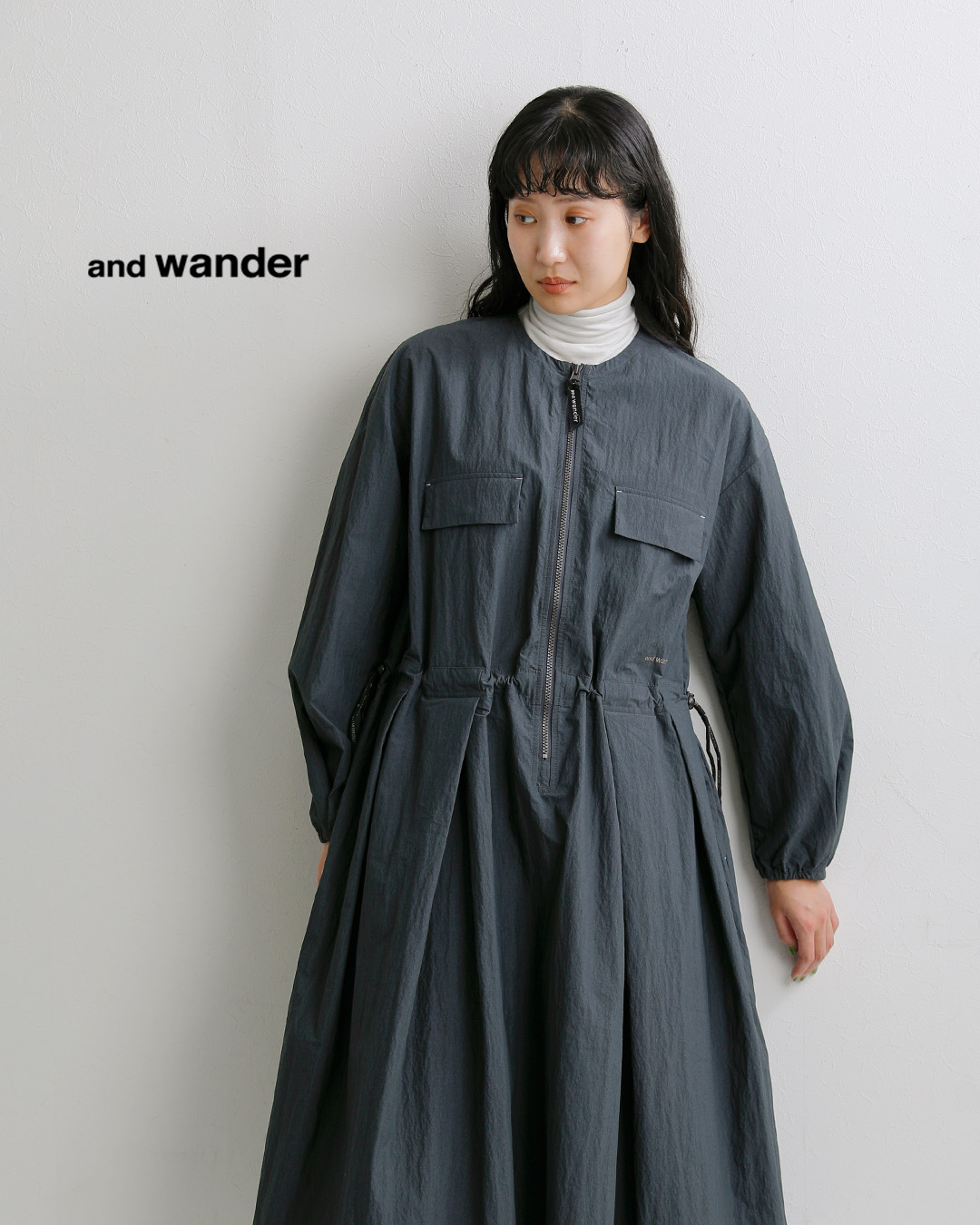 and wanderコットン タックワンピース tuck dress 574-6283074