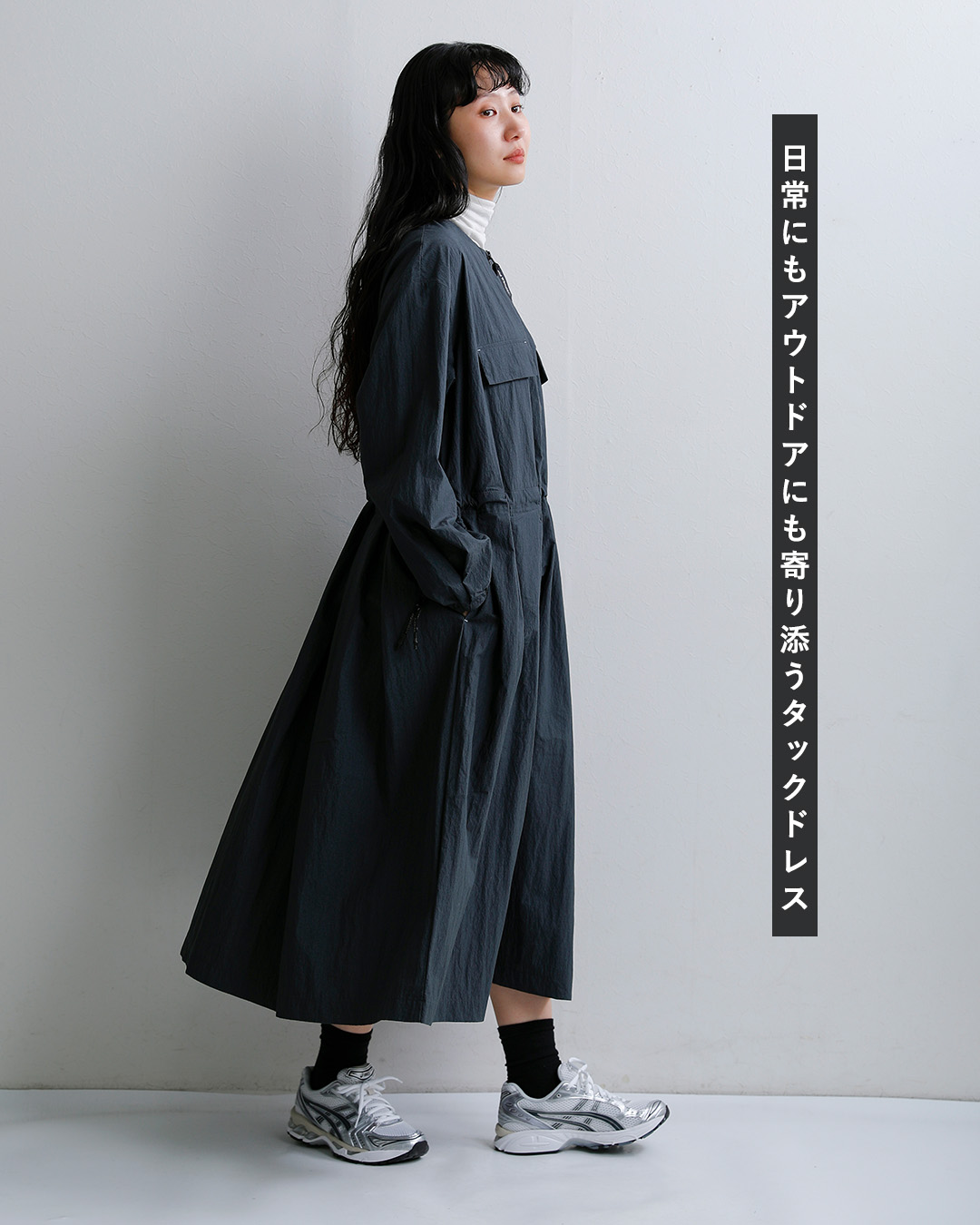 and wanderコットン タックワンピース tuck dress 574-6283074
