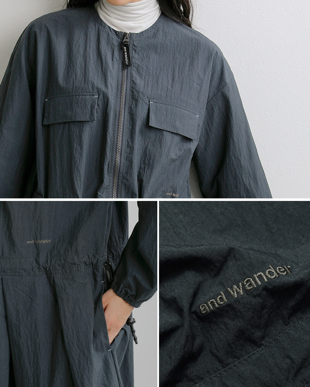 and wanderコットン タックワンピース tuck dress 574-6283074
