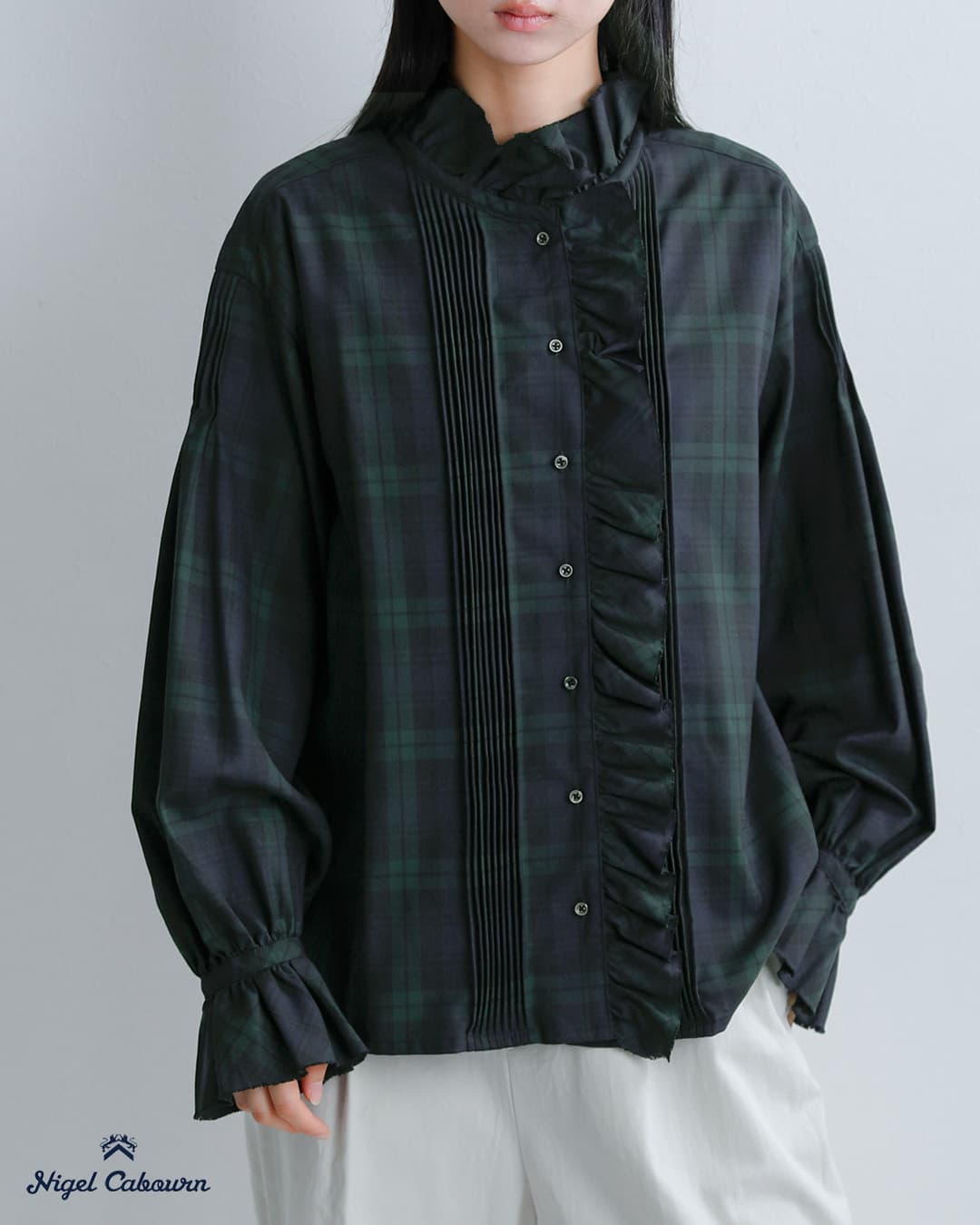 NIGEL CABOURN(ナイジェルケーボン)ウール ギャザーカラー ブラウス 8053-08-10101