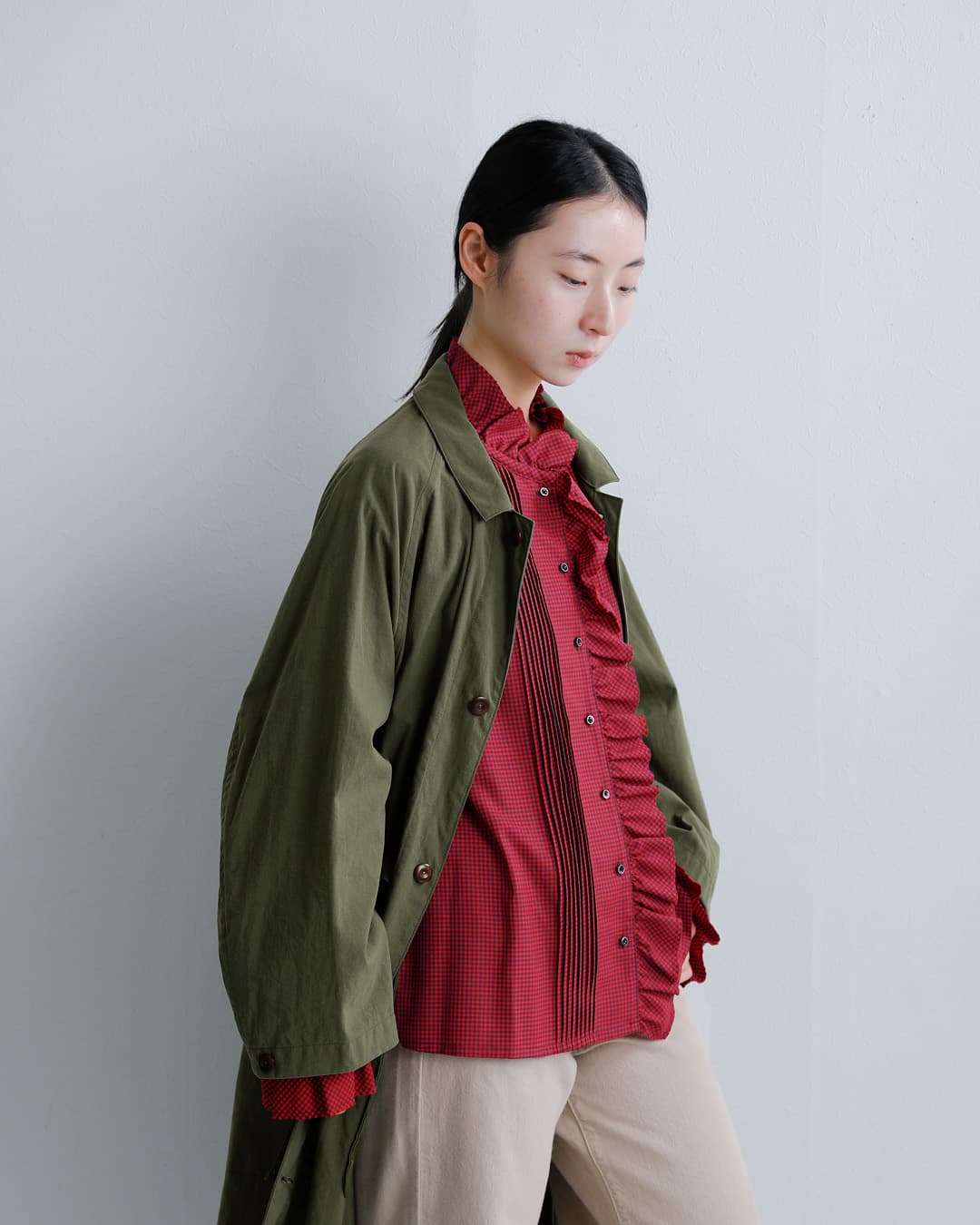 NIGEL CABOURN(ナイジェルケーボン)ウール ギャザーカラー ブラウス 8053-08-10101