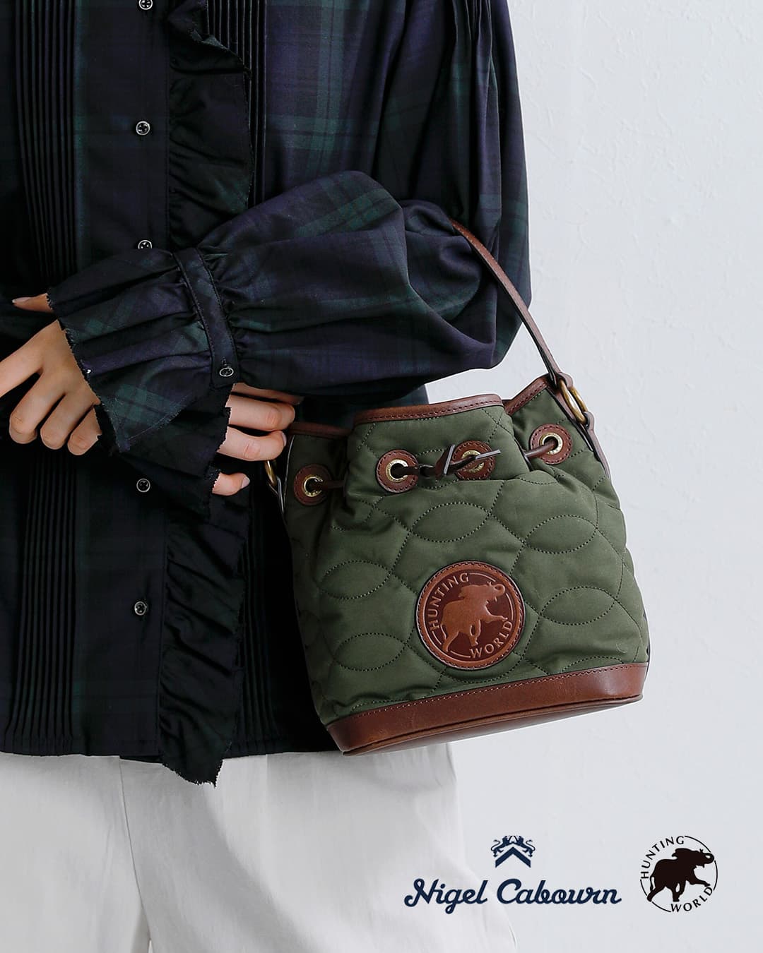 NIGEL CABOURNベンタイル コットン ミニドローストリングバッグ 8053-12-61002