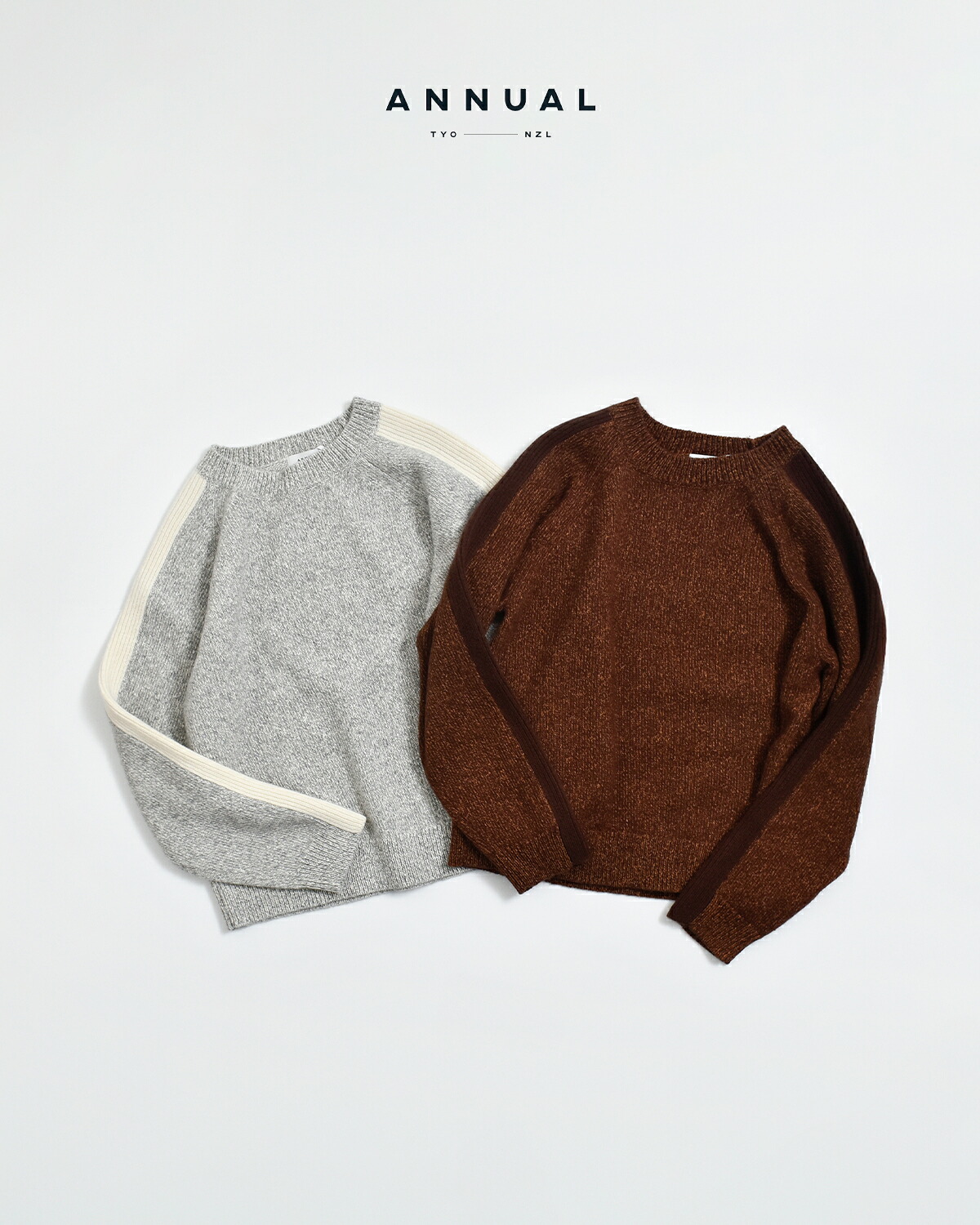 ANNUAL(アニュアル)ウールカシミヤ 配色スリーブ ニット セーター Fusion Knit Pullover a1213-317po09  秋冬