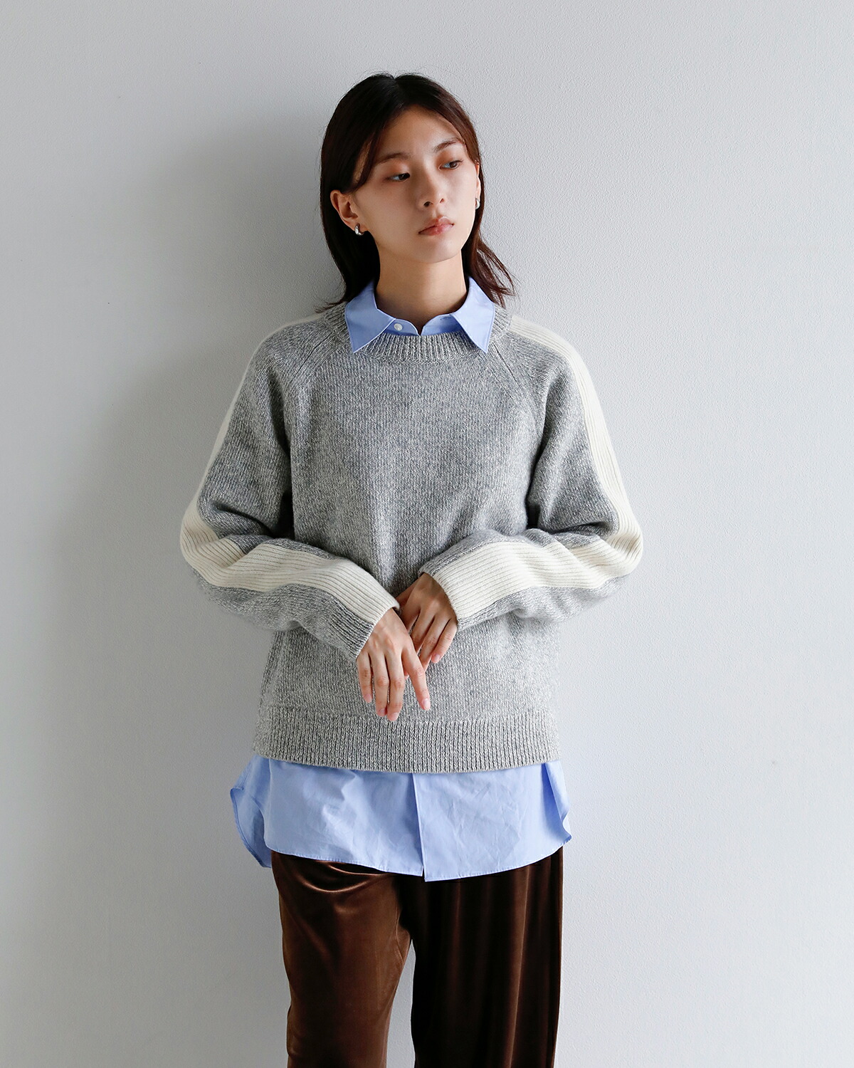ANNUAL(アニュアル)ウールカシミヤ 配色スリーブ ニット セーター Fusion Knit Pullover a1213-317po09  秋冬
