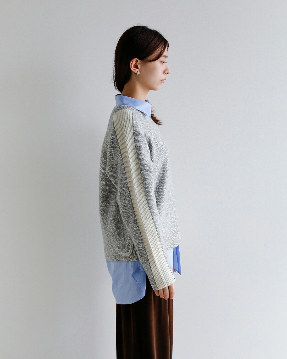 ANNUAL(アニュアル)ウールカシミヤ 配色スリーブ ニット セーター Fusion Knit Pullover a1213-317po09  秋冬