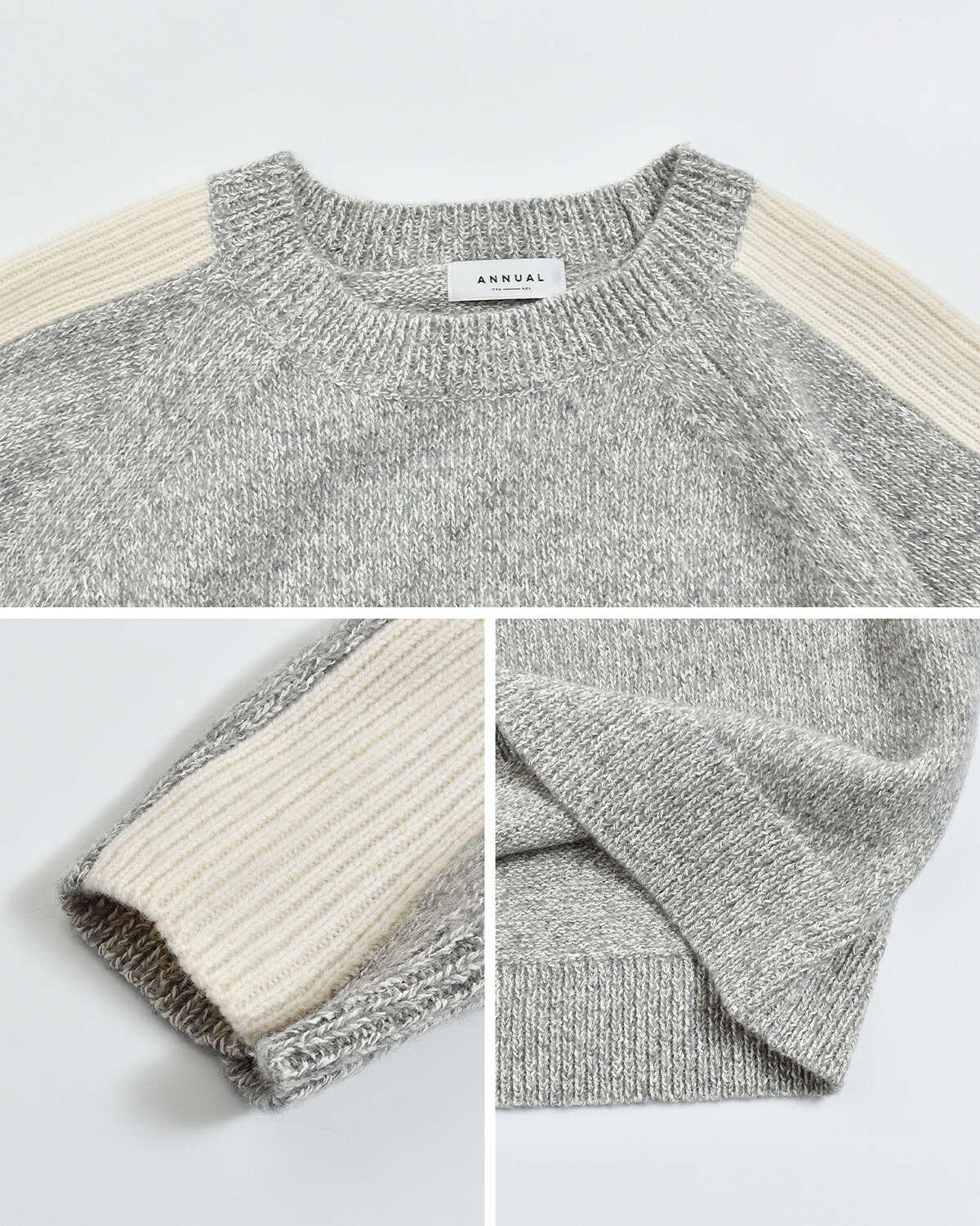 ANNUAL(アニュアル)ウールカシミヤ 配色スリーブ ニット セーター Fusion Knit Pullover a1213-317po09  秋冬