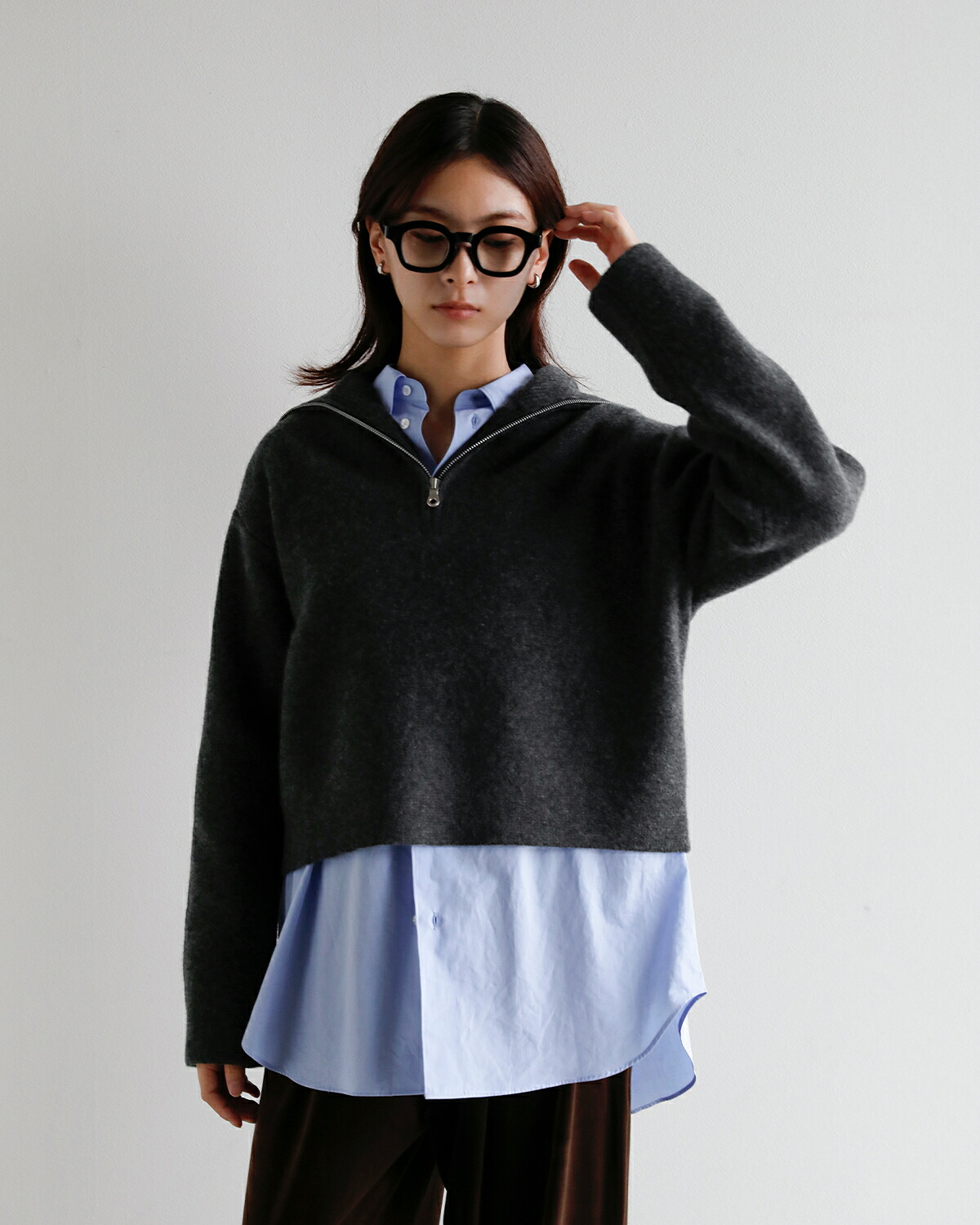 ANNUAL(アニュアル)ウールカシミア ハーフジップ ニット プルオーバー Half Zip Short Pullover a1213-317po10  秋冬
