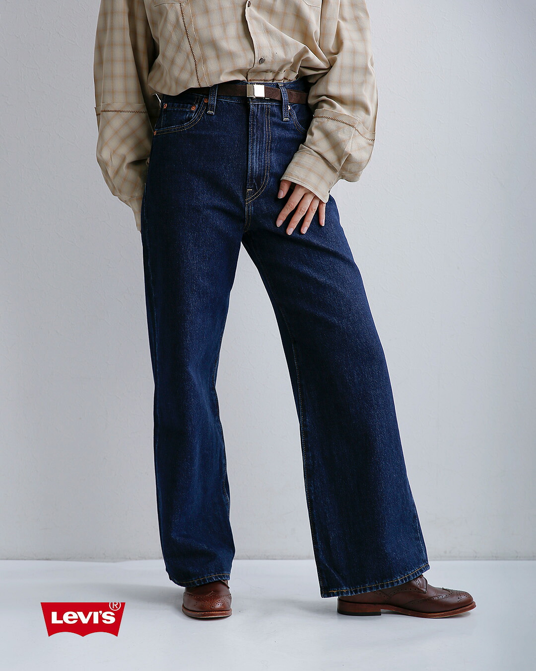 Levi’sコットン デニム ワイドレッグパンツ RIBCAGE WIDE LEG H223 a6081