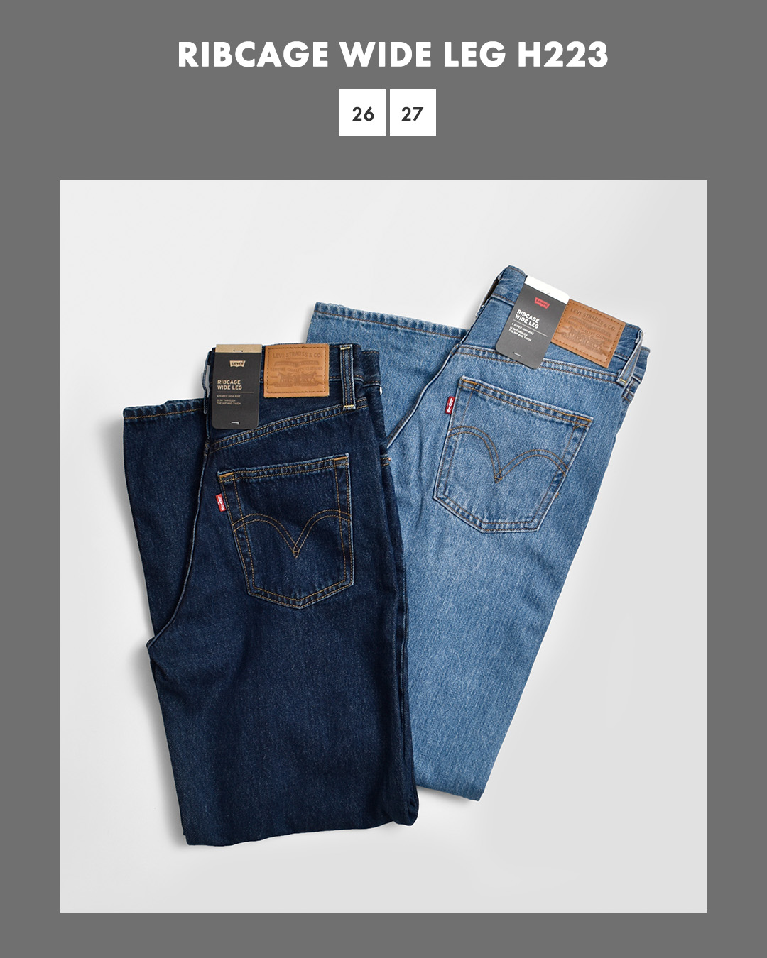 Levi’sコットン デニム ワイドレッグパンツ RIBCAGE WIDE LEG H223 a6081