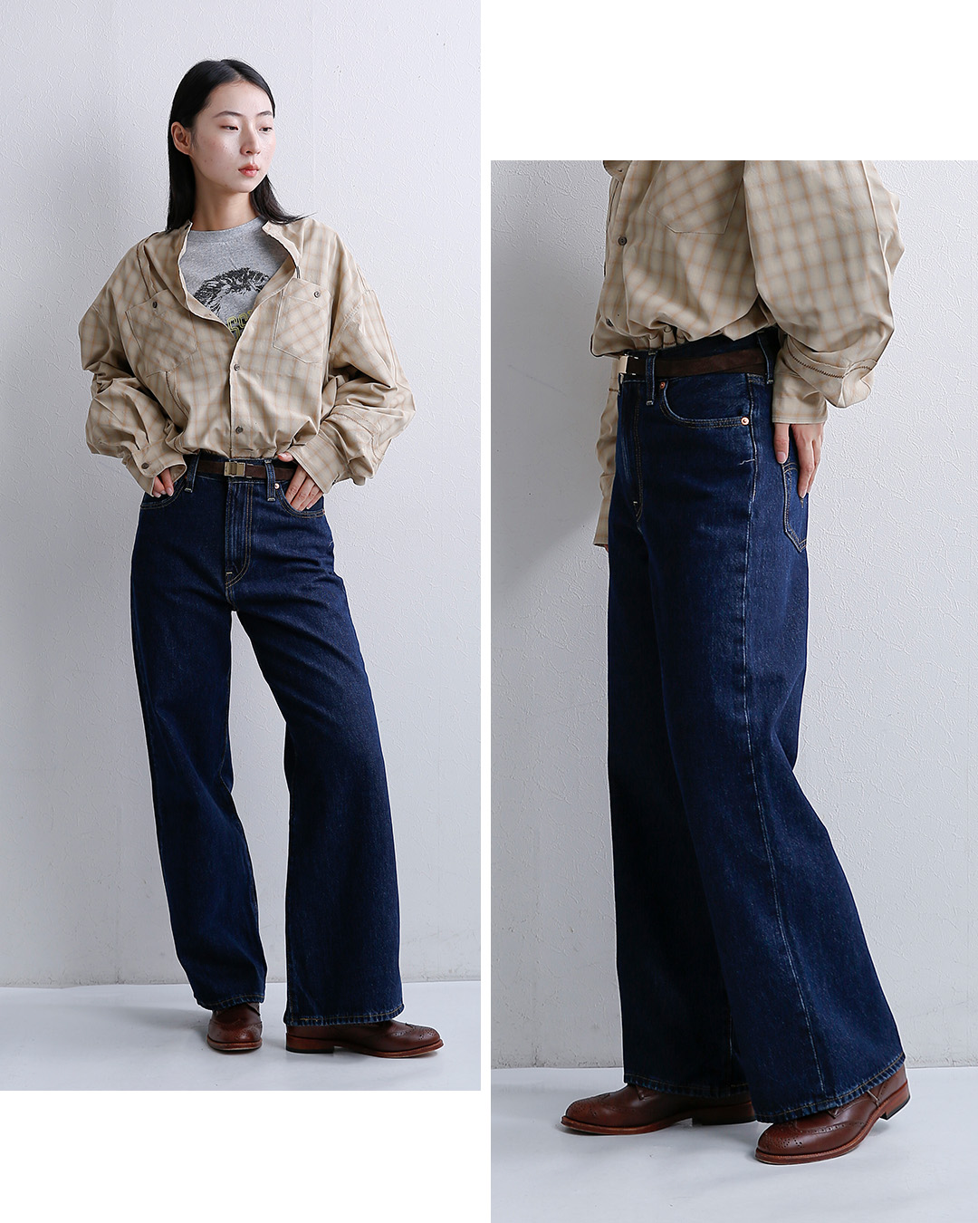 Levi’sコットン デニム ワイドレッグパンツ RIBCAGE WIDE LEG H223 a6081