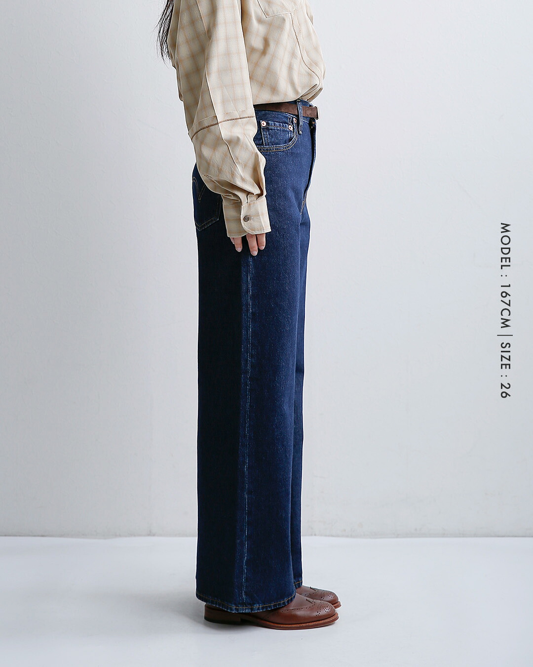 Levi’sコットン デニム ワイドレッグパンツ RIBCAGE WIDE LEG H223 a6081