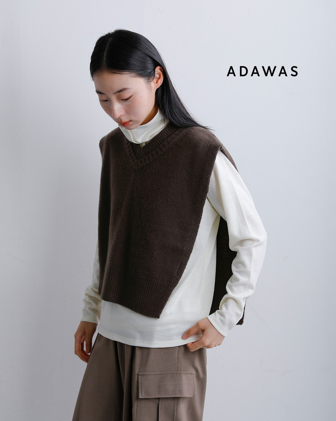 ADAWASカシミヤブレンド オープンサイド ニットベスト adws-601-31