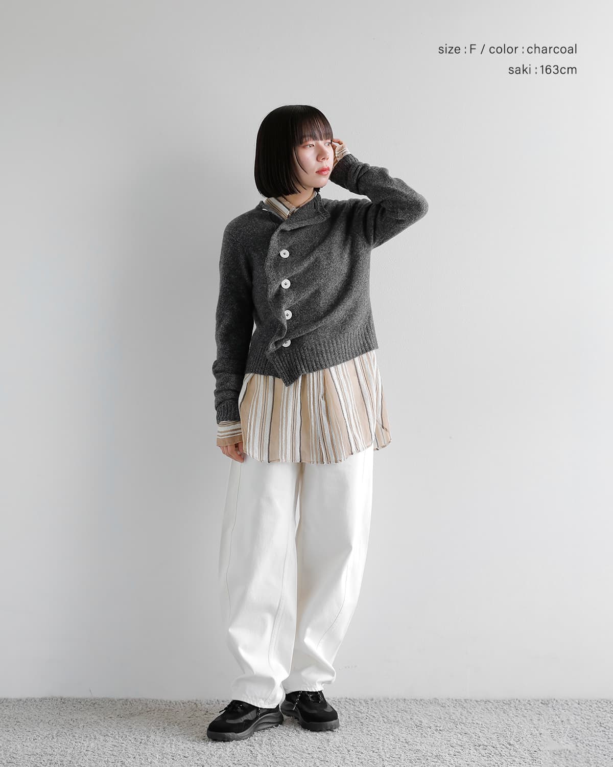 AKANE UTSUNOMIYA(アカネウツノミヤ)スーパーファインラムズウール カシミヤ アシンメトリー ジャケット akes-017