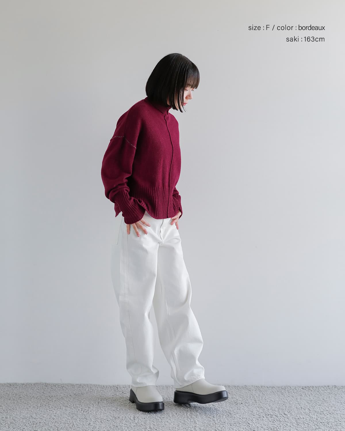 AKANE UTSUNOMIYA(アカネウツノミヤ)ラムズウールカシミヤ配色レイヤードカラー ニットセーター akes-018