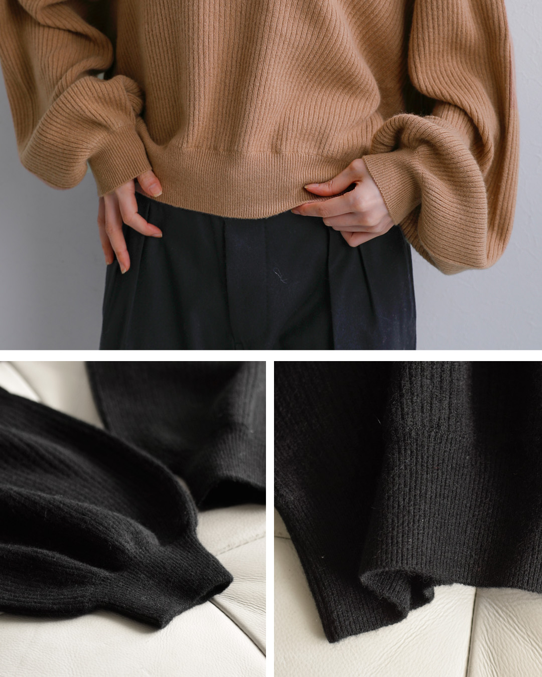COUTURE D’ADAM(クチュールドアダム)カシミヤ アラビアンスリーブ リブ ニット セーター arb-csh-rib-po