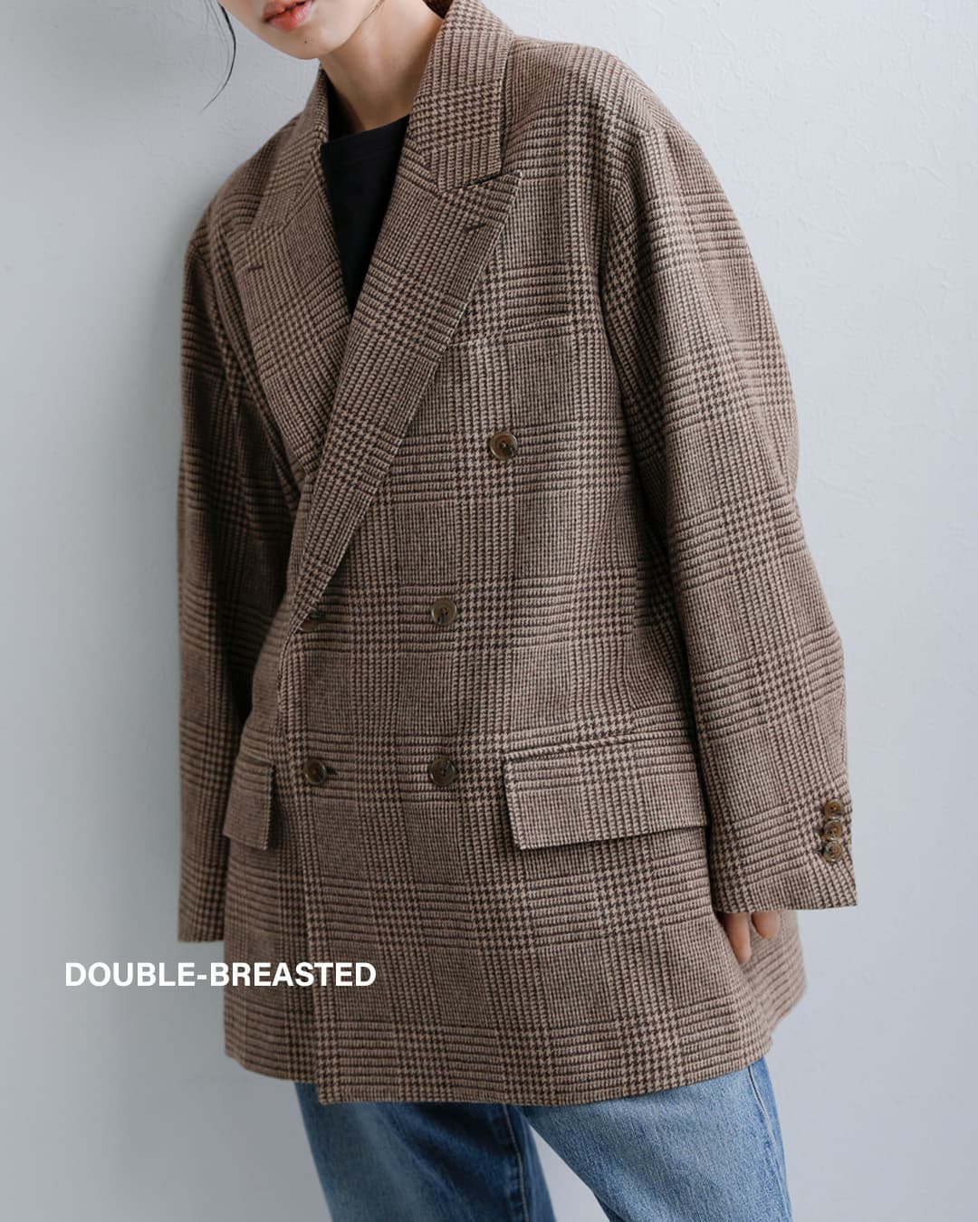 COUTURE D’ADAM(クチュールドアダム)カシミヤブレンド ストライプ/アルパカブレンド グレンチェック BIG ダブルジャケット big-jk-double