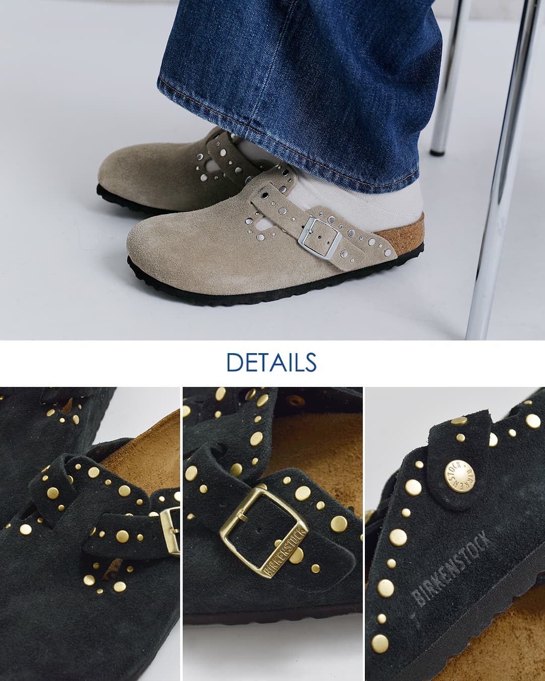 BIRKENSTOCK(ビルケンシュトック)ボストン リベット スエードレザー ナロー フラット サンダル BOSTON RIVET boston-rivet