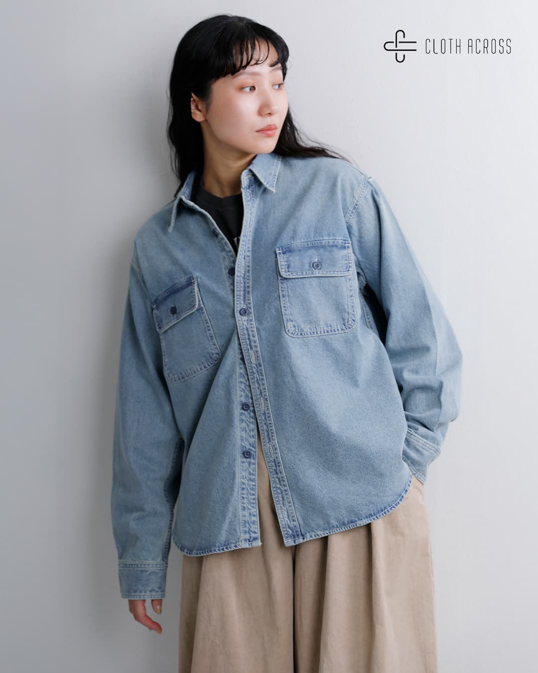 Cloth & Cross デニムシャツ 長袖 CLOTH ACROSS クロスアクロス コットン 9ozデニム シャツ DENIM SHIRT
