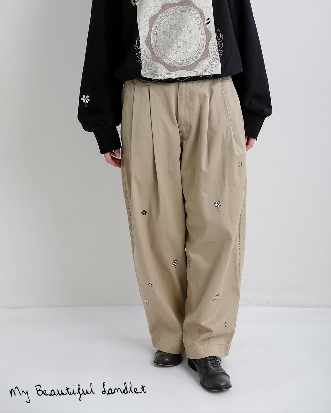 my beautiful landlet(マイ ビューティフル ランドレット)コットン フラワー柄 ツータック ワイドパンツ mbl-wd-chino-pt1-f