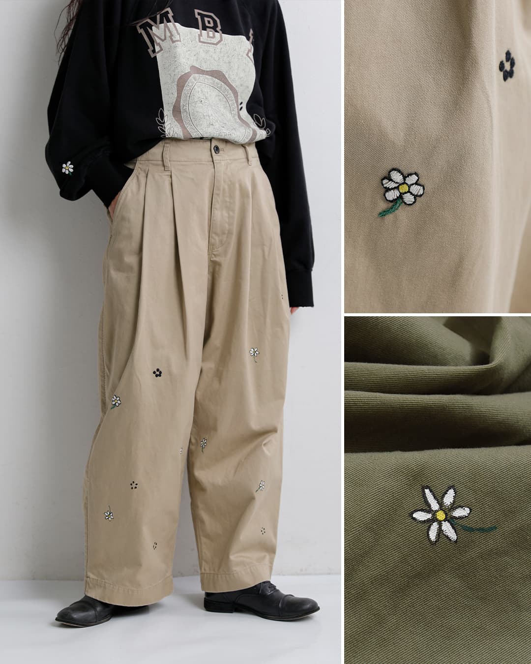 my beautiful landlet(マイ ビューティフル ランドレット)コットン フラワー柄 ツータック ワイドパンツ mbl-wd-chino-pt1-f