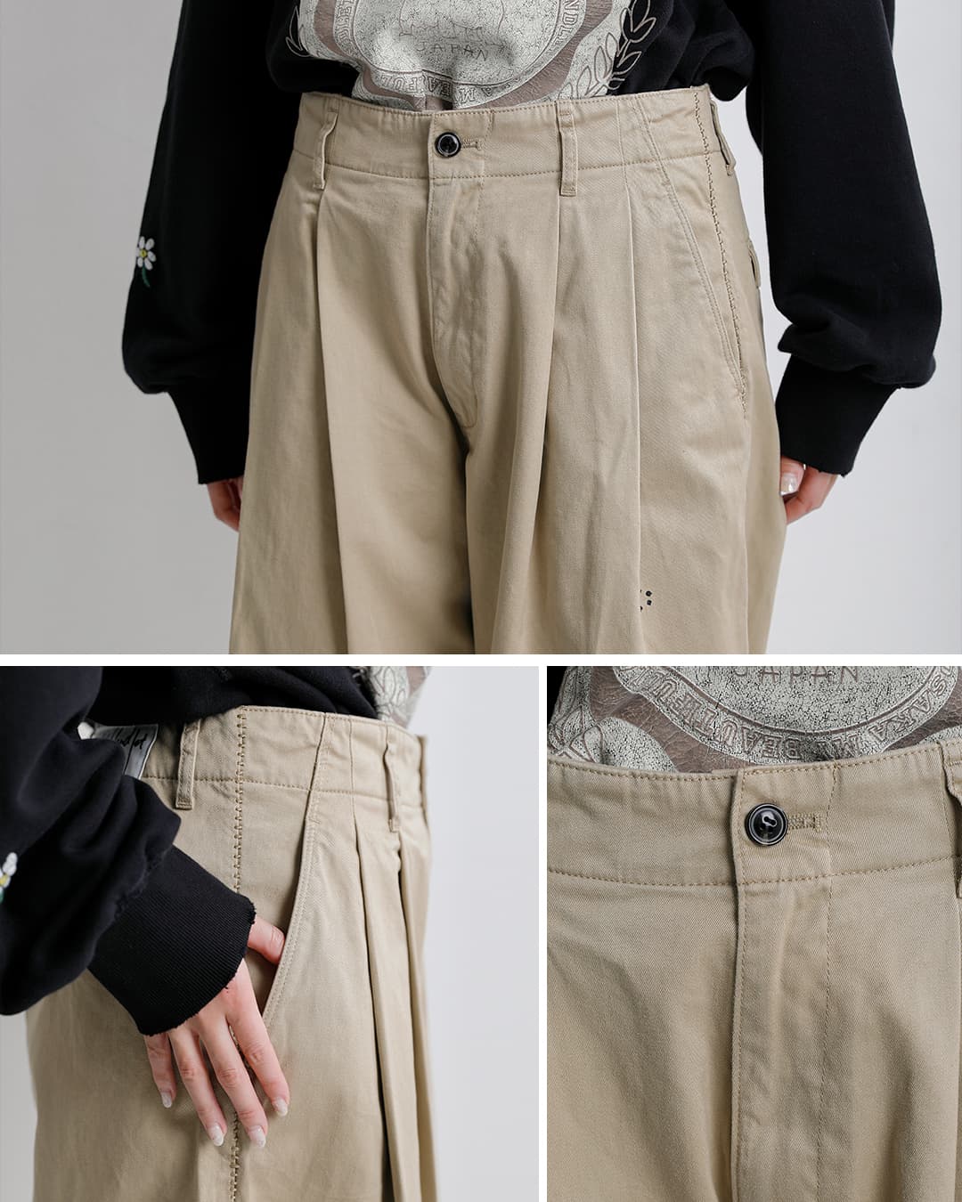 my beautiful landlet(マイ ビューティフル ランドレット)コットン フラワー柄 ツータック ワイドパンツ mbl-wd-chino-pt1-f