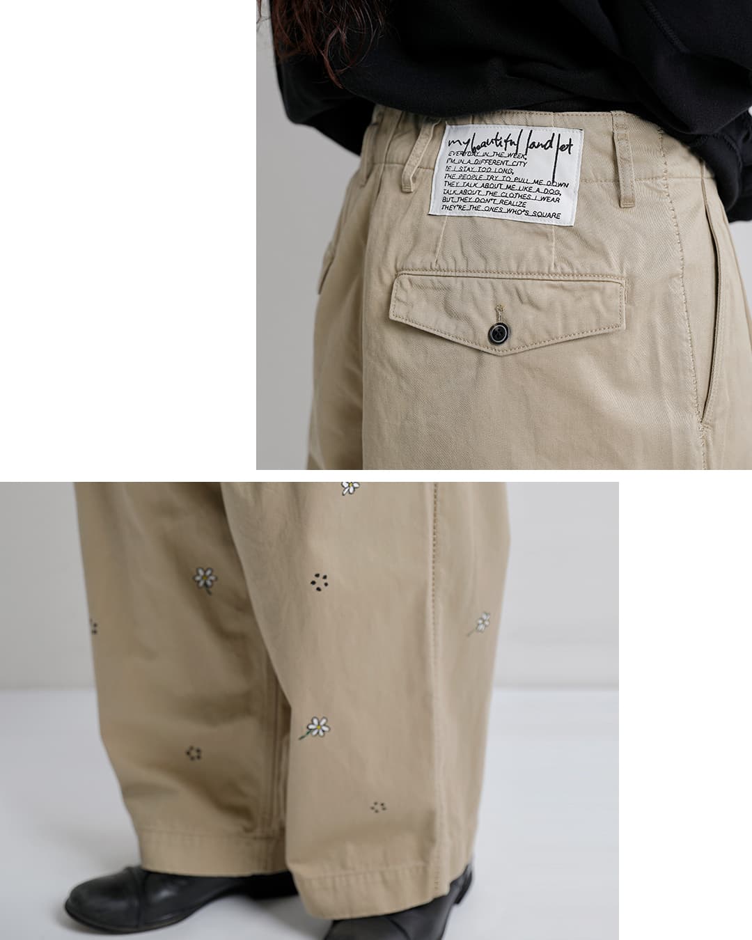 my beautiful landlet(マイ ビューティフル ランドレット)コットン フラワー柄 ツータック ワイドパンツ mbl-wd-chino-pt1-f